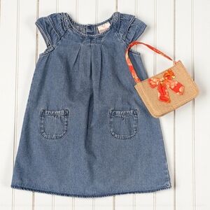 Hannah Andersson Girls Blue Denim Pocket Dress & Bow Handbag Set US 4